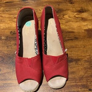 Toms Red Canvas Peep-Toe Espadrilles